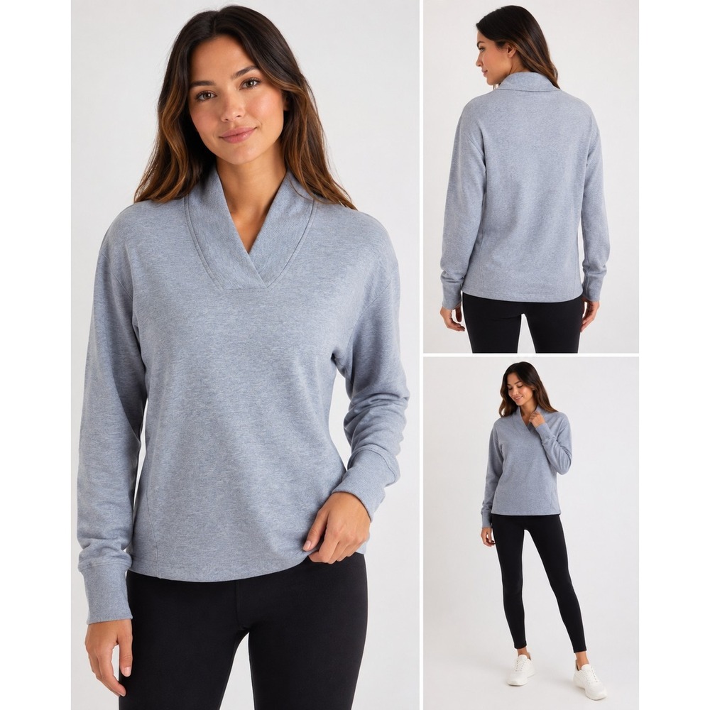 Athleta Pullover Sweatshirt XXS Light Blue Tencel Blend Shawl Neck Soft Cozy Top